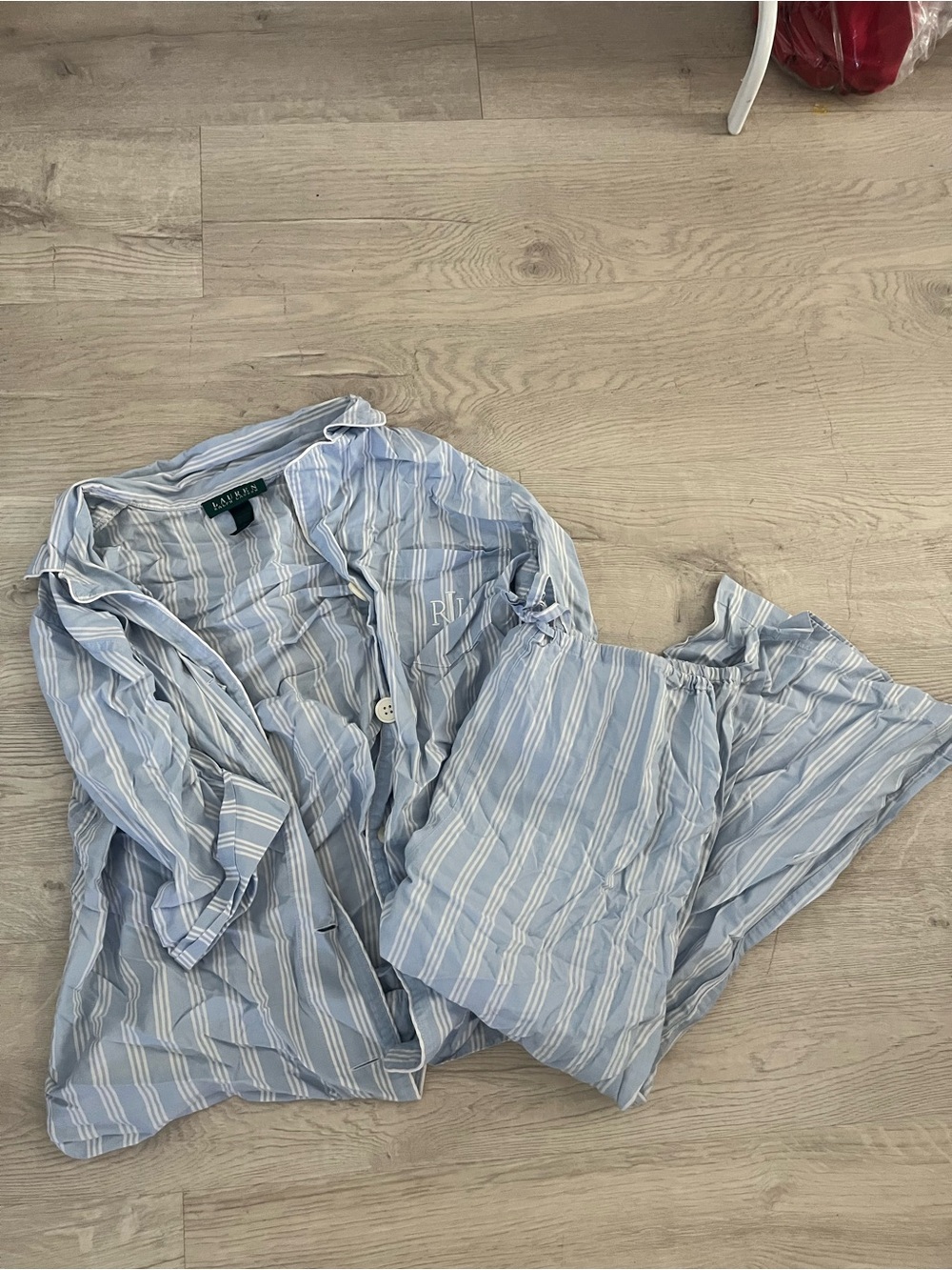 Ralph Lauren Light Blue & White Striped Cotton Pajama Set
